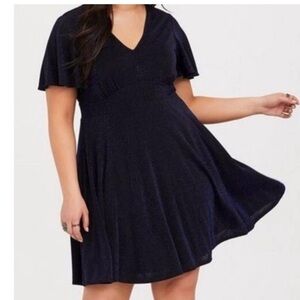 NWT Torrid Mini Shimmer Skater Dress Plus Size‎ Womens Blue Flutter Sleeve